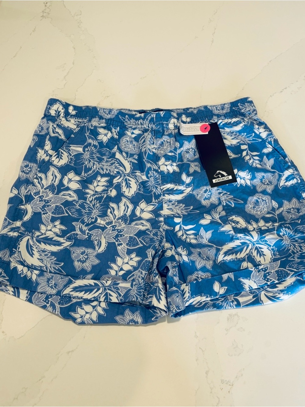 NWT Jordache Blue Floral Pull-On 4'' Shorts Size Large